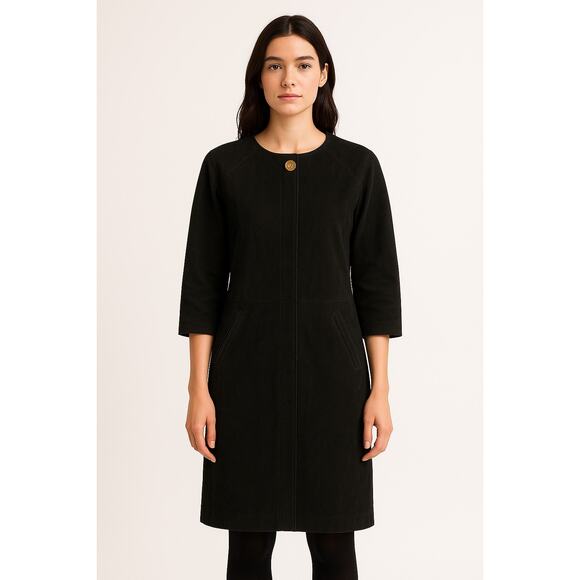 1990s Margaret Godfrey Suede Leather Black Minimalist Dress Size 6 - Picture 1 of 14